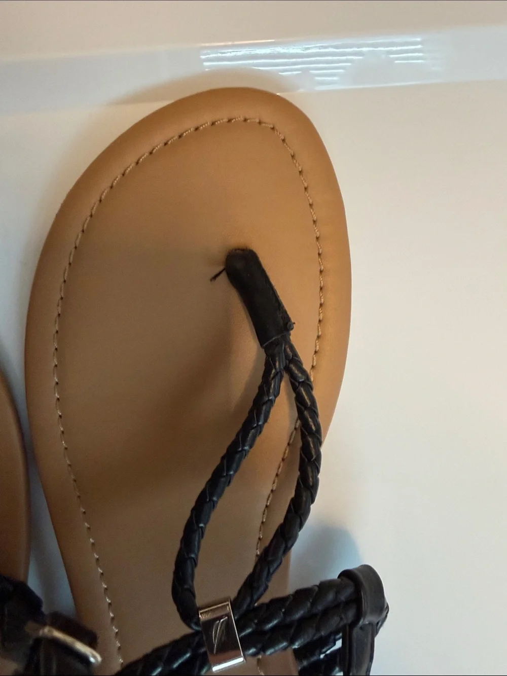 Nautica Black Braided Toe-Loop Ankle-Strap Sandals